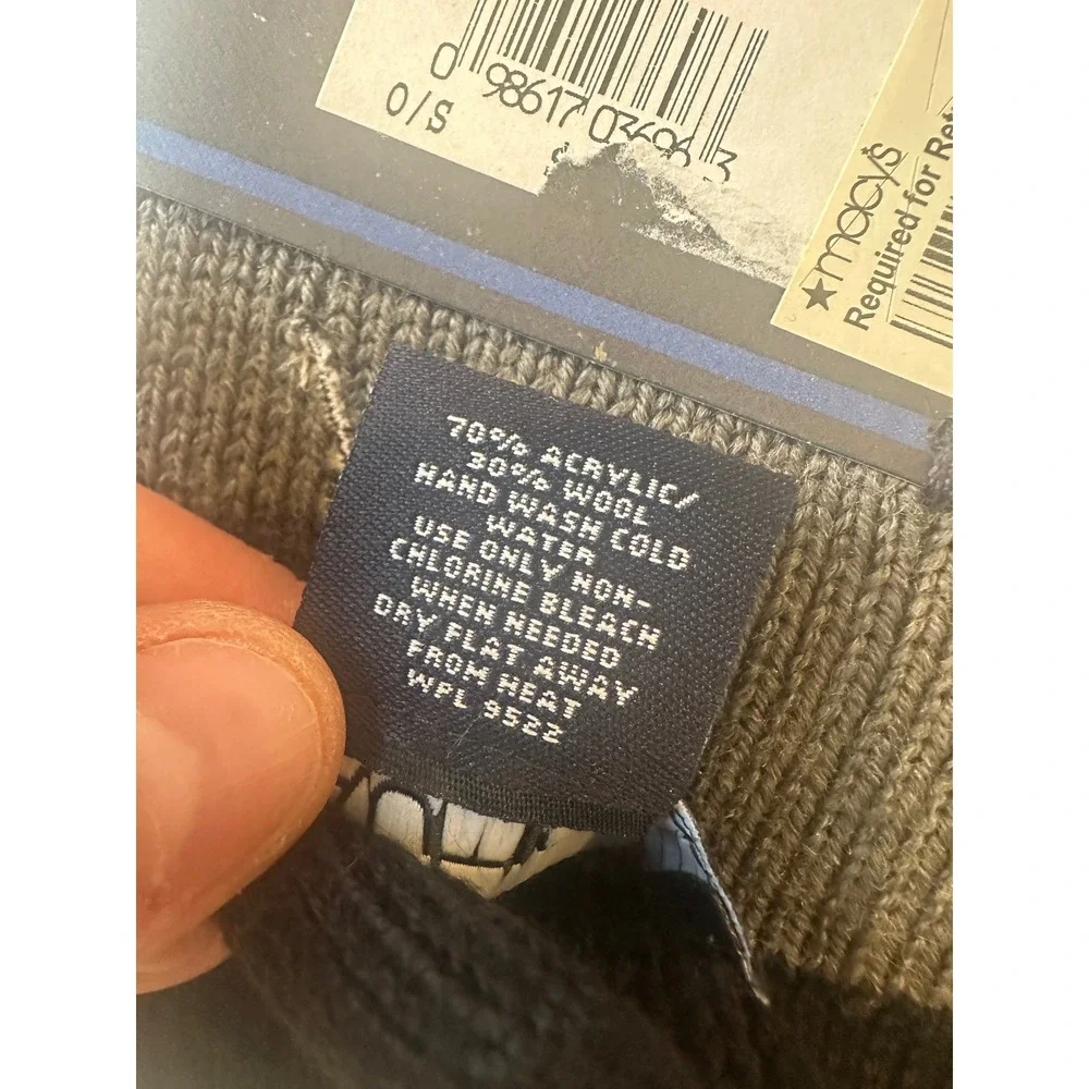 Nautica Mens Grey Blue Striped Knit Scarf Wool Blend Winter Accessory New
